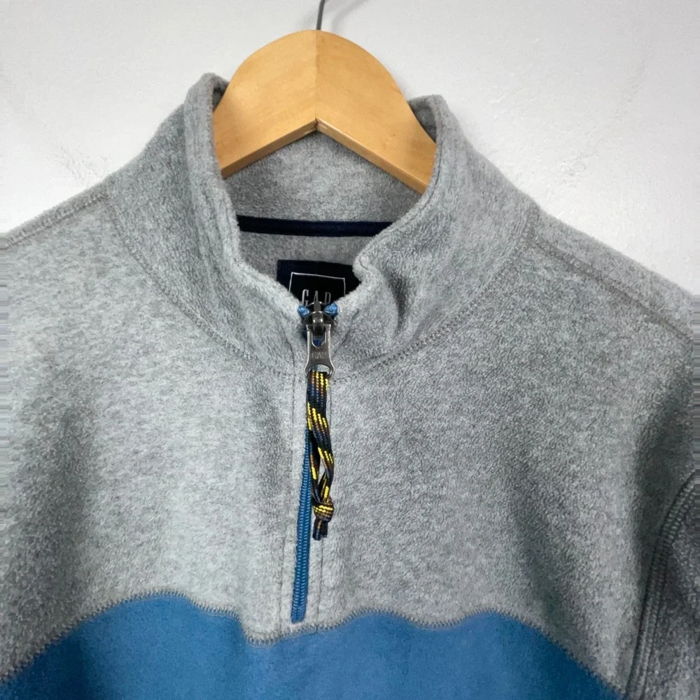 Gap Pullover Men Large Gray Blue Colorblock Fleece Quarter Zip Sweater Preppy